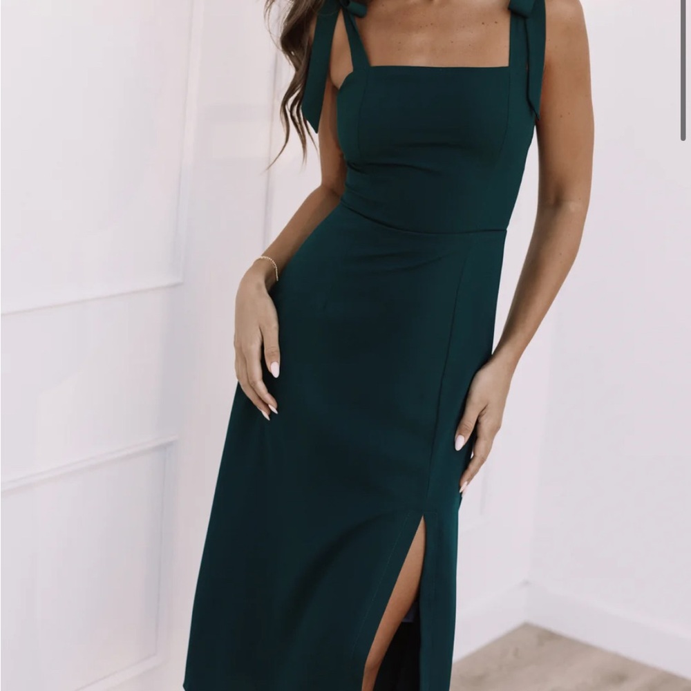 Petal & Pup Dark Green Sleeveless Midi Dress with Slit